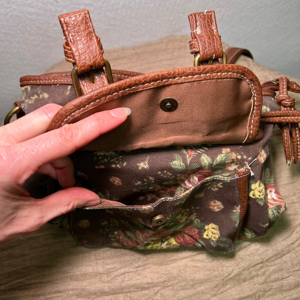 Floral Canvas Crossbody Brown Lace Trim 90s Nostalgia Y2K Cottagecore Boho Bag - Picture 8 of 13